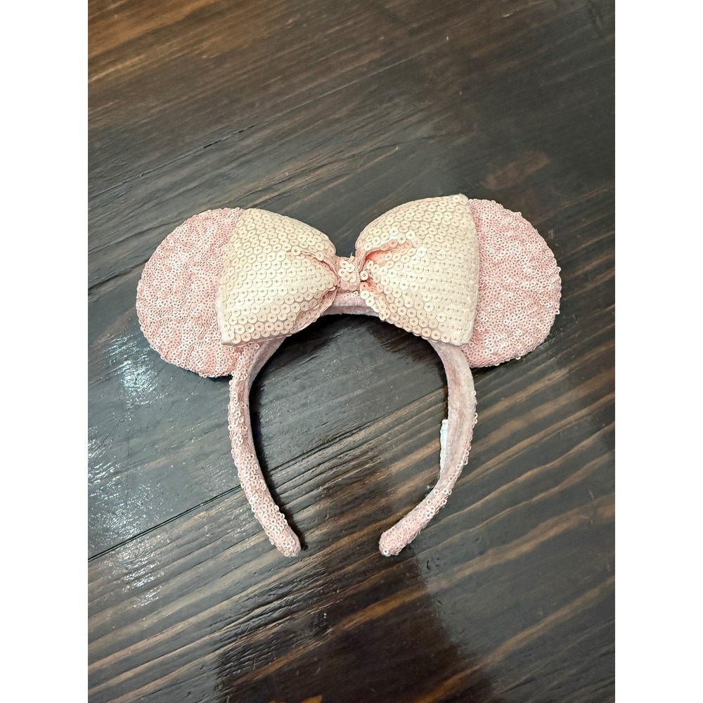 Disney Parks Minnie Mouse Ears Headband Rose Gold Millennial Pink Sequins Bow